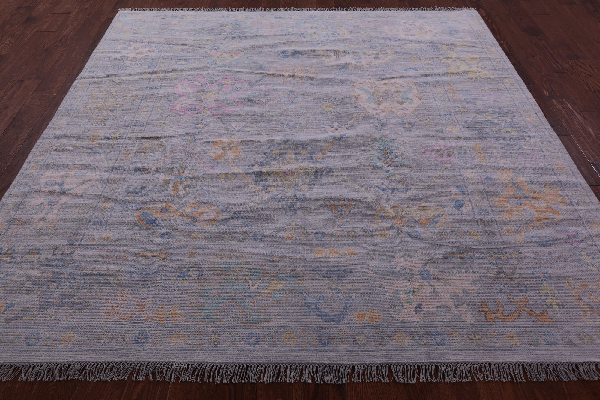 Silver Square Turkish Oushak Hand Knotted Wool Rug - 7' 10" X 7' 11" - Golden Nile
