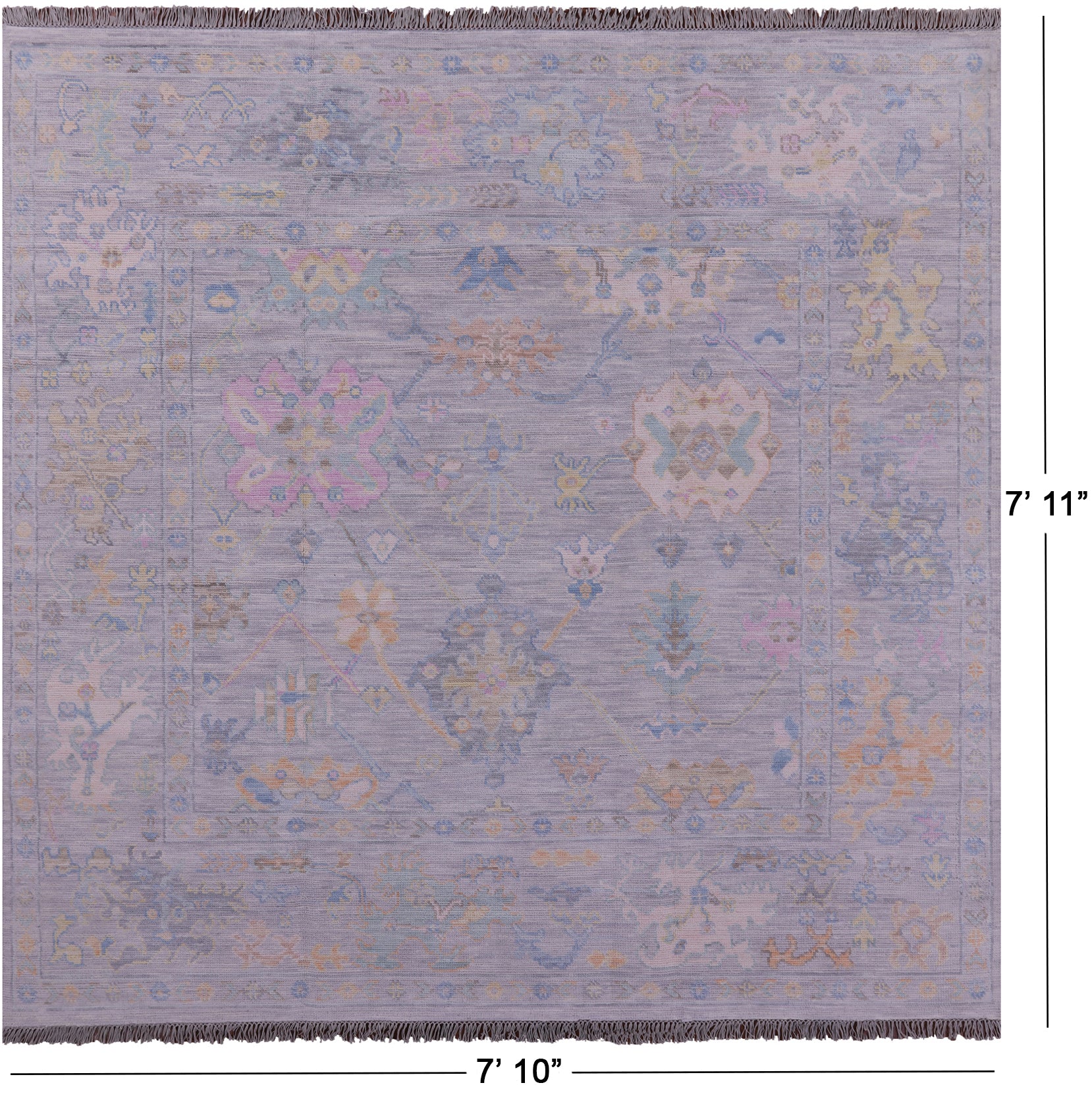 Silver Square Turkish Oushak Hand Knotted Wool Rug - 7' 10" X 7' 11" - Golden Nile
