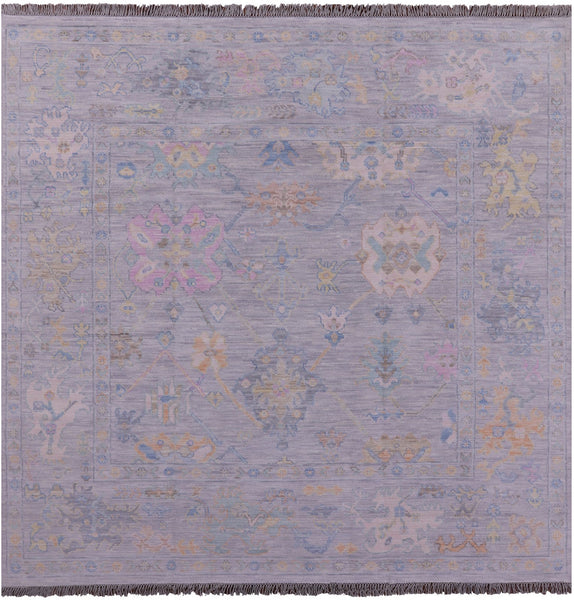 Silver Square Turkish Oushak Hand Knotted Wool Rug - 7' 10" X 7' 11" - Golden Nile