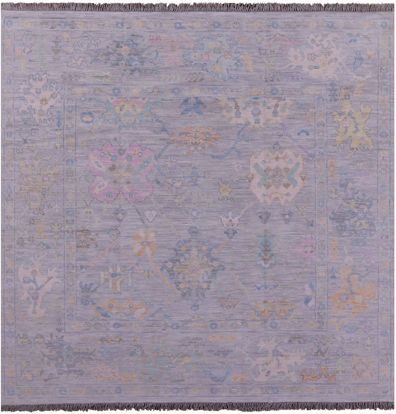 Silver Square Turkish Oushak Hand Knotted Wool Rug - 7' 10" X 7' 11" - Golden Nile