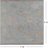 SUPER SALE Silver Square Turkish Oushak Hand Knotted Wool Rug - 7' 10" X 7' 11"
