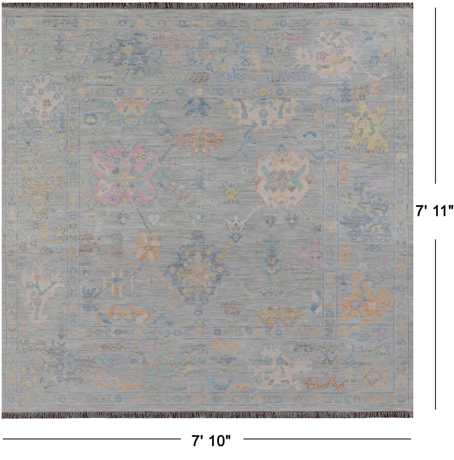 SUPER SALE Silver Square Turkish Oushak Hand Knotted Wool Rug - 7' 10" X 7' 11"
