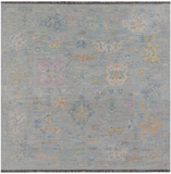 SUPER SALE Silver Square Turkish Oushak Hand Knotted Wool Rug - 7' 10" X 7' 11"