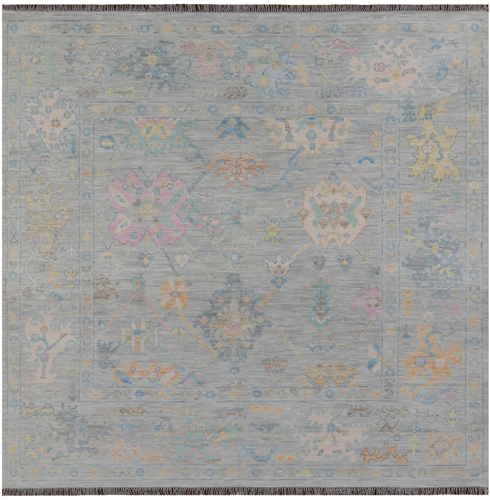 SUPER SALE Silver Square Turkish Oushak Hand Knotted Wool Rug - 7' 10" X 7' 11"