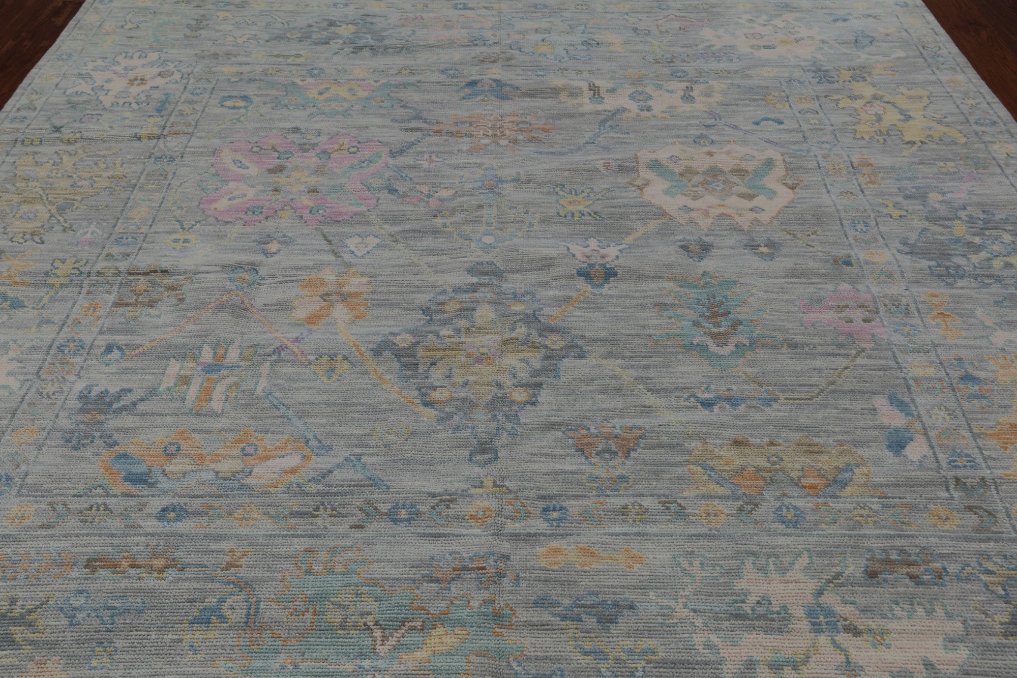 SUPER SALE Silver Square Turkish Oushak Hand Knotted Wool Rug - 7' 10" X 7' 11"