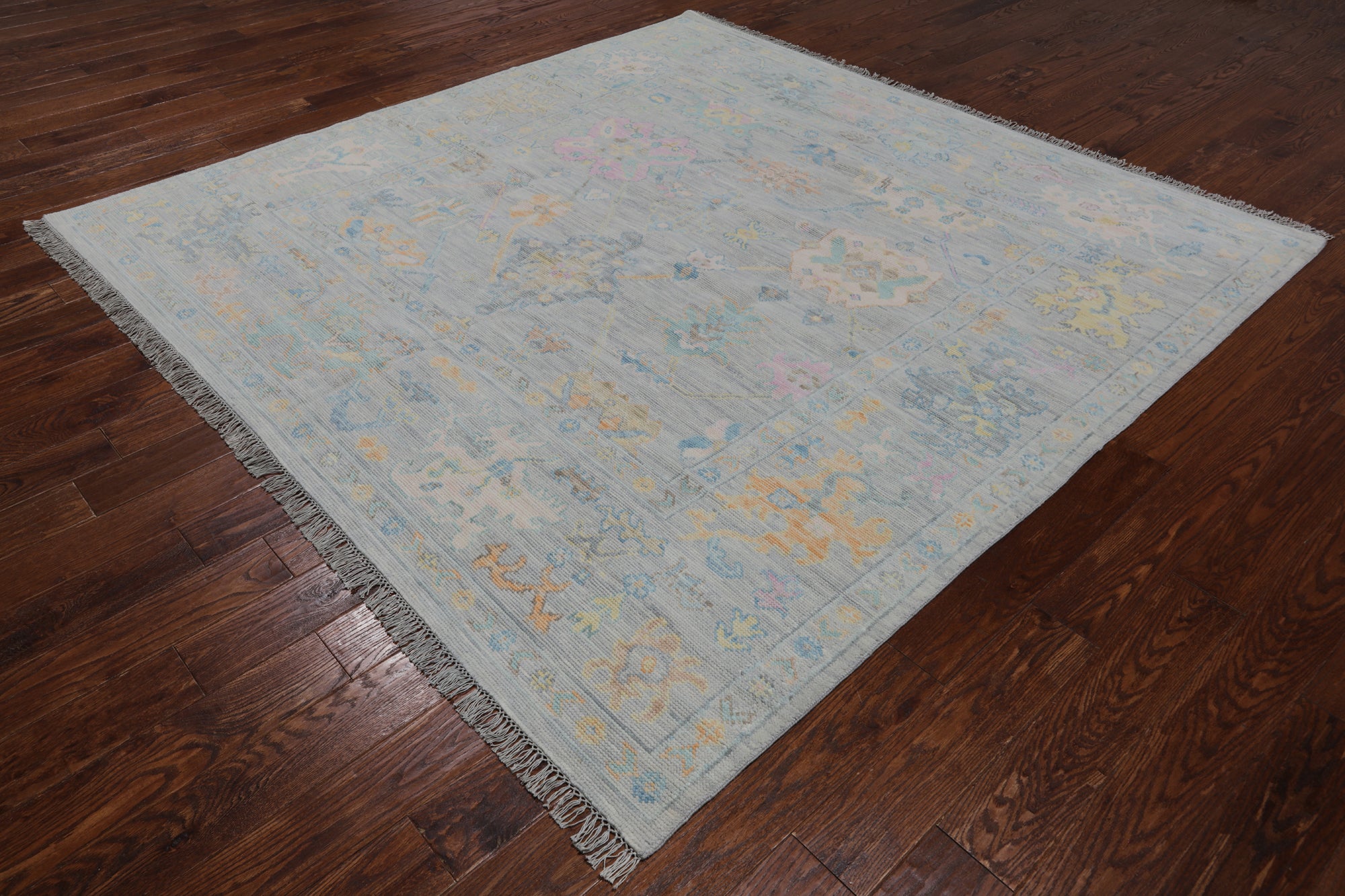 SUPER SALE Silver Square Turkish Oushak Hand Knotted Wool Rug - 7' 10" X 7' 11"
