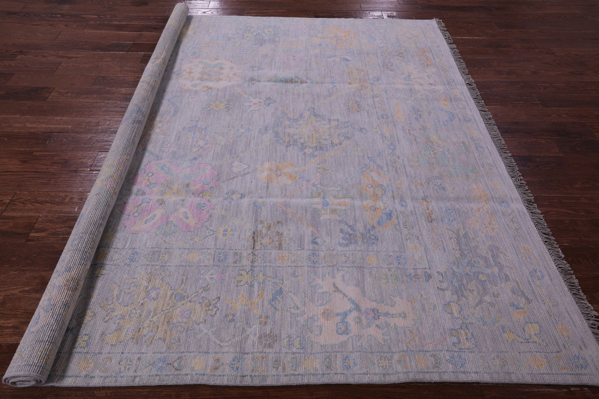 Silver Square Turkish Oushak Hand Knotted Wool Rug - 7' 10" X 7' 11" - Golden Nile