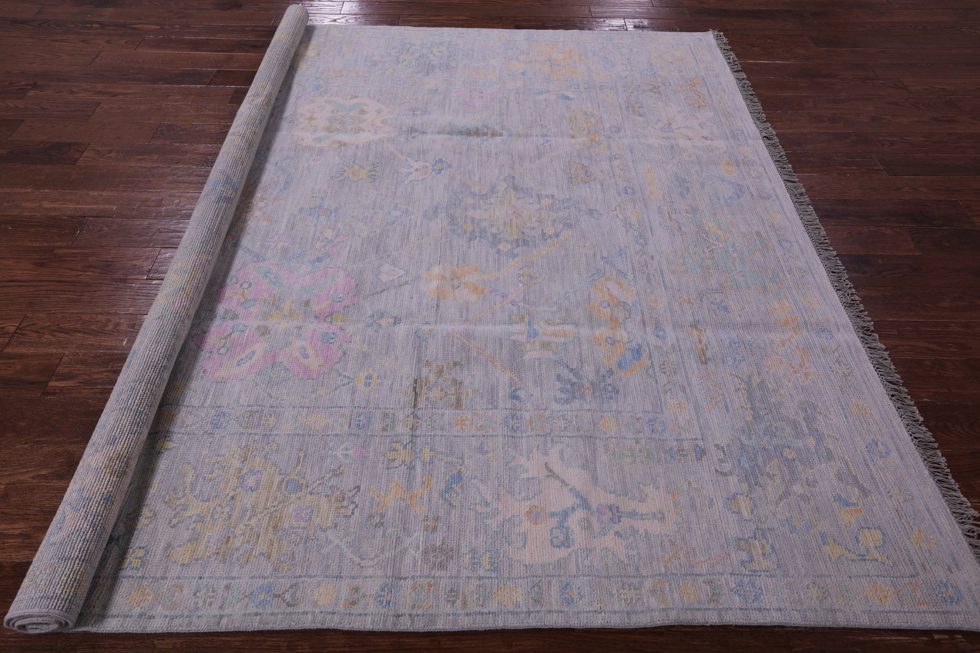 Silver Square Turkish Oushak Hand Knotted Wool Rug - 7' 10" X 7' 11" - Golden Nile