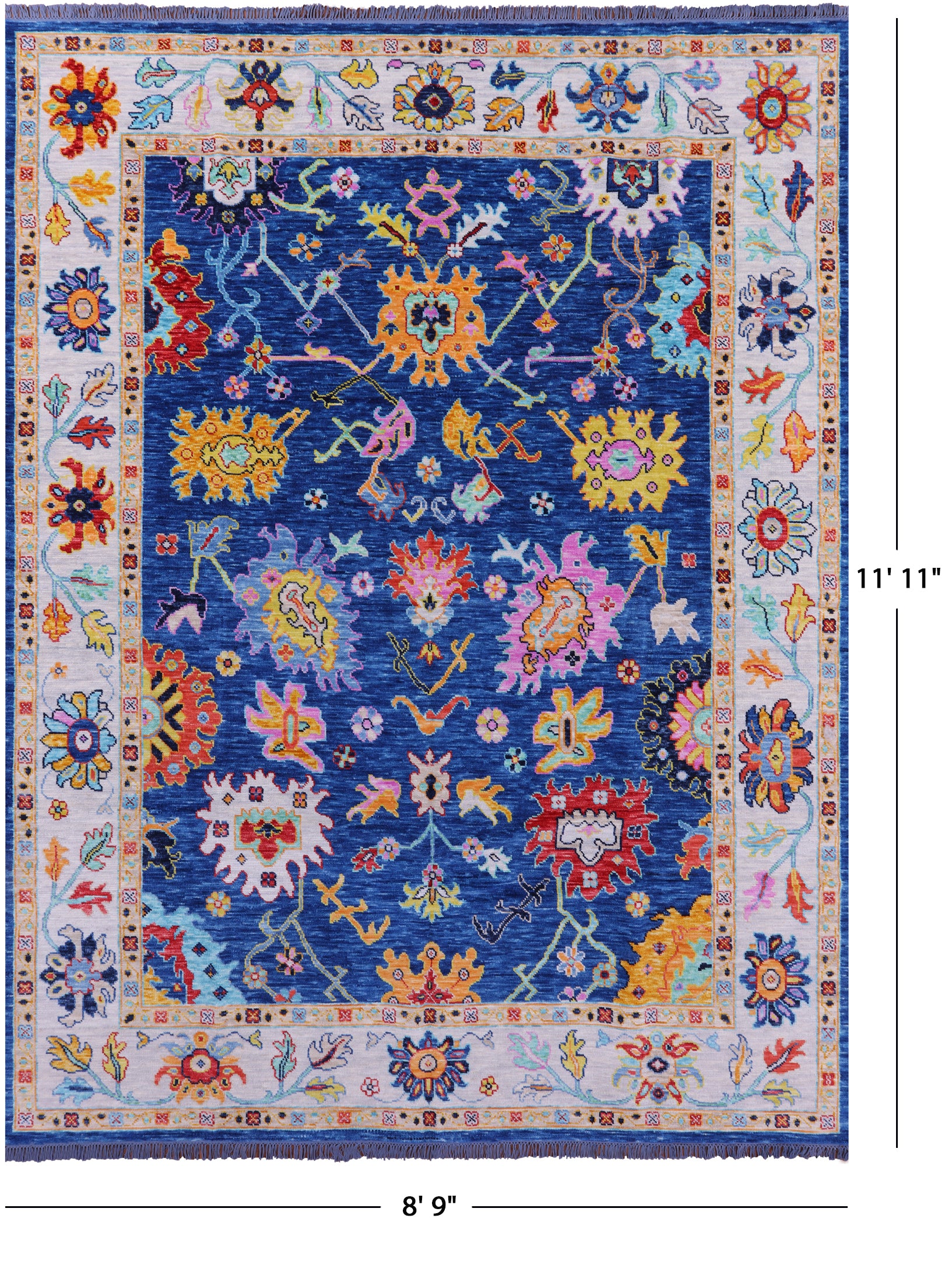 Blue Turkish Oushak Handmade Wool Rug - 8' 9" X 11' 11" - Golden Nile
