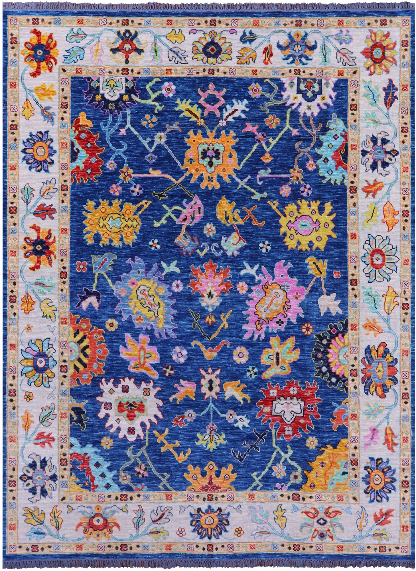 Blue Turkish Oushak Handmade Wool Rug - 8' 9" X 11' 11" - Golden Nile