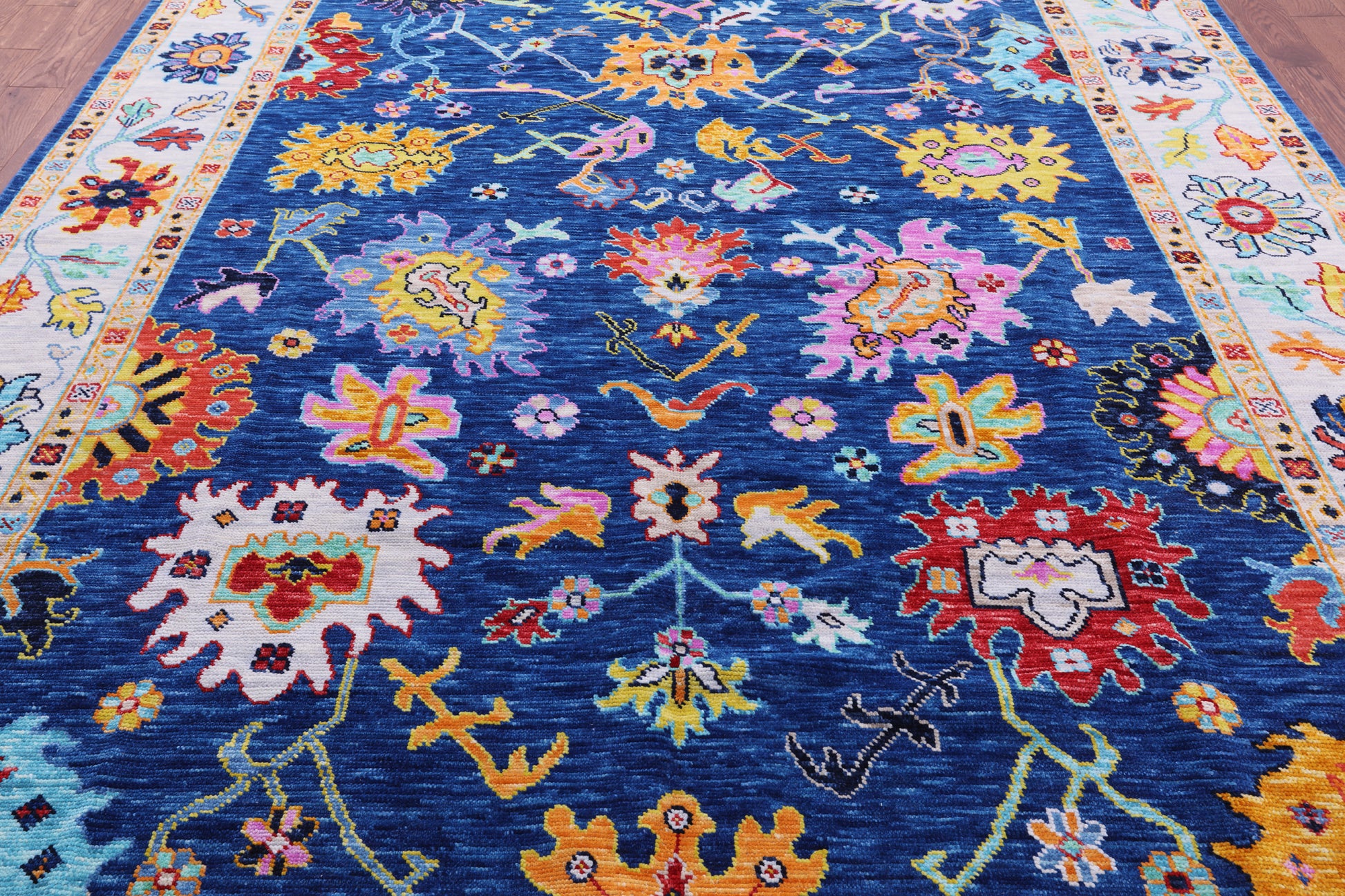 Blue Turkish Oushak Handmade Wool Rug - 8' 9" X 11' 11" - Golden Nile