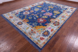 Blue Turkish Oushak Handmade Wool Rug - 8' 9" X 11' 11" - Golden Nile