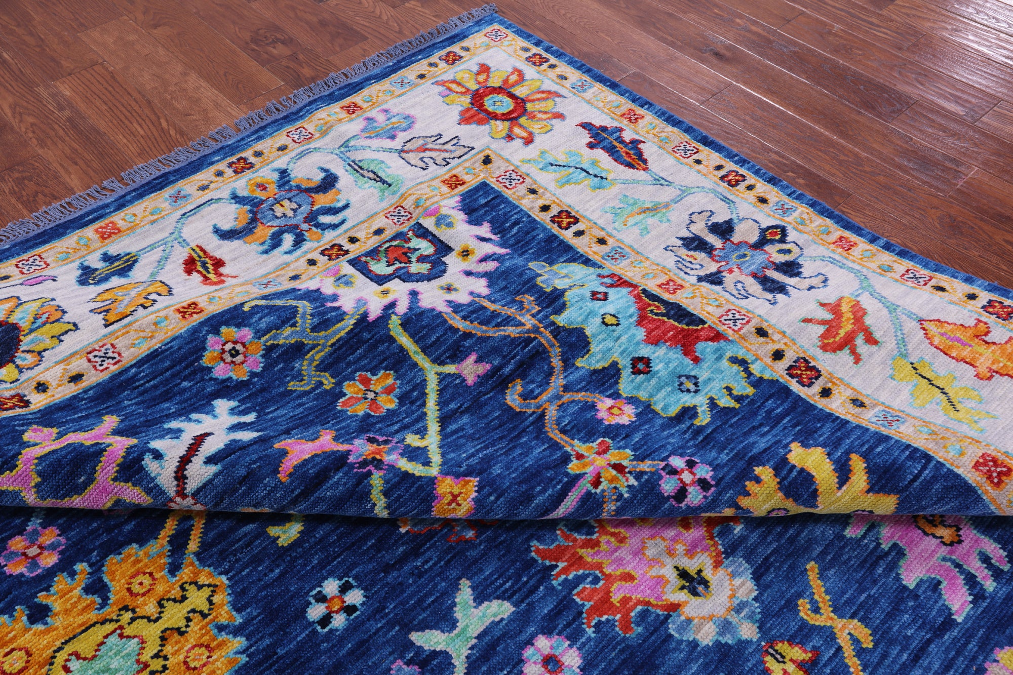 Blue Turkish Oushak Handmade Wool Rug - 8' 9" X 11' 11" - Golden Nile
