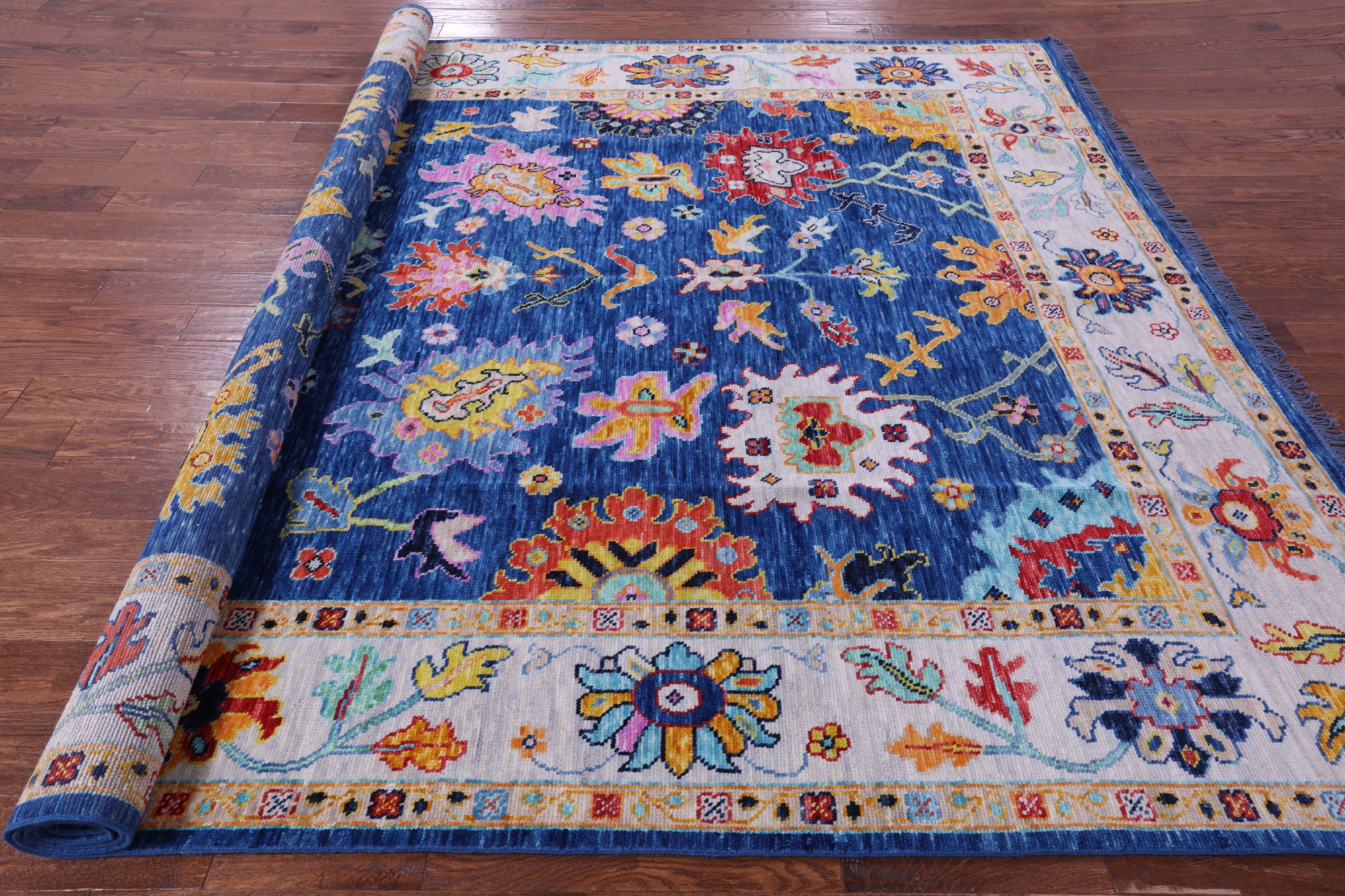 Blue Turkish Oushak Handmade Wool Rug - 8' 9" X 11' 11" - Golden Nile
