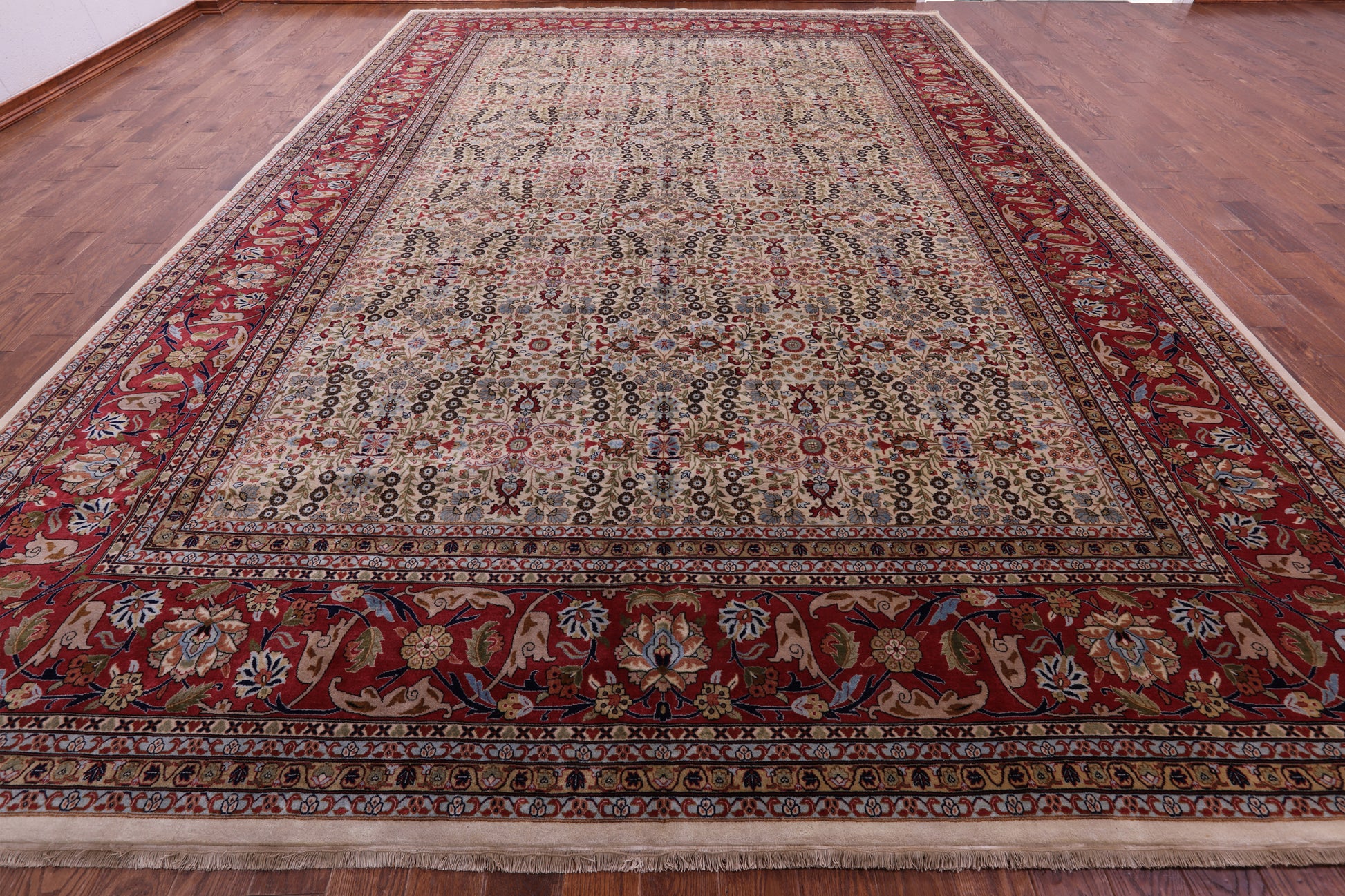 Ivory Turkish Hereke Handmade Wool Rug - 11' 9" X 17' 5" - Golden Nile