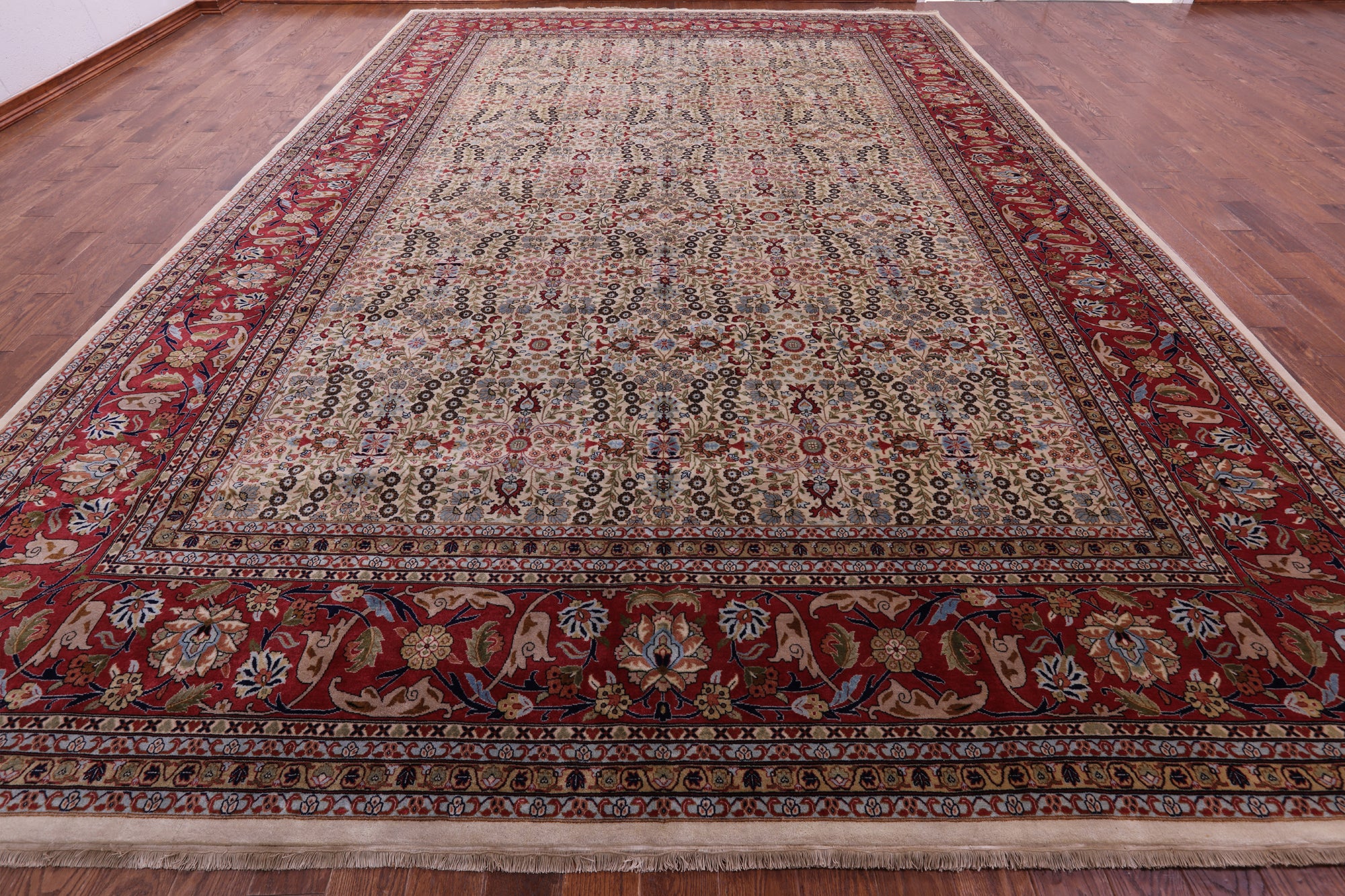 Ivory Turkish Hereke Handmade Wool Rug - 11' 9" X 17' 5" - Golden Nile
