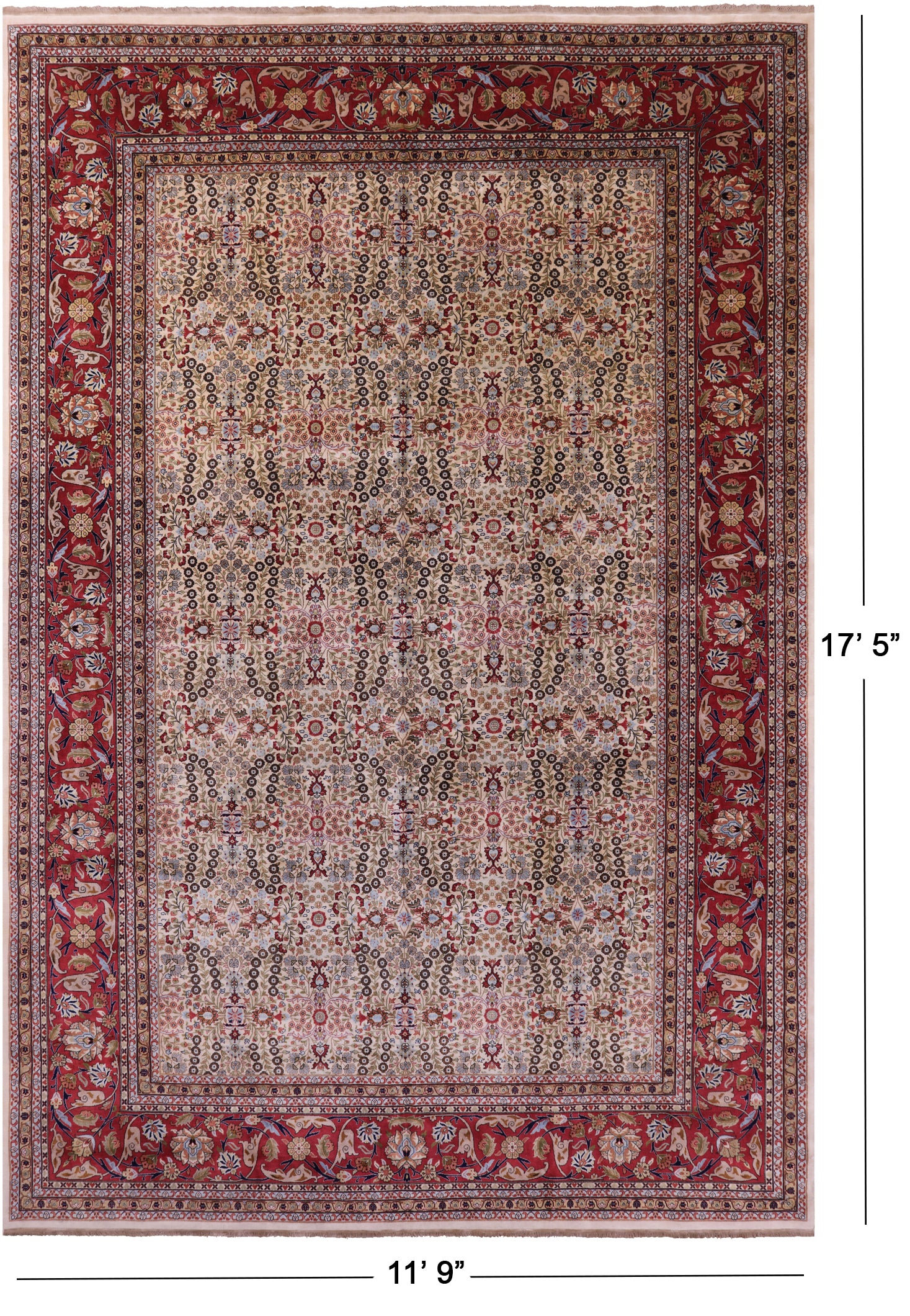 Ivory Turkish Hereke Handmade Wool Rug - 11' 9" X 17' 5" - Golden Nile
