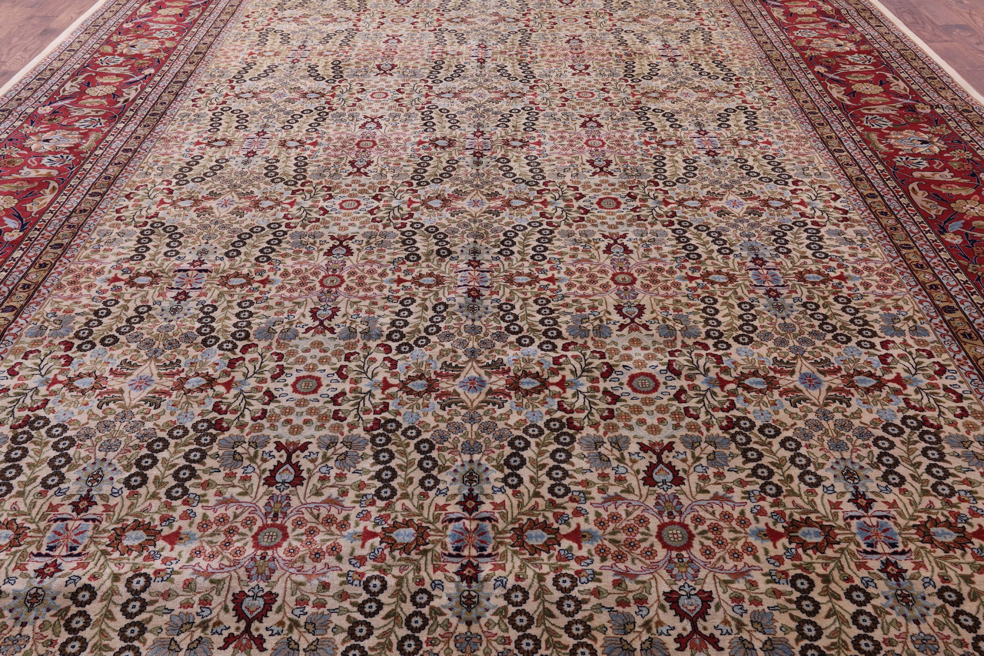 Ivory Turkish Hereke Handmade Wool Rug - 11' 9" X 17' 5" - Golden Nile