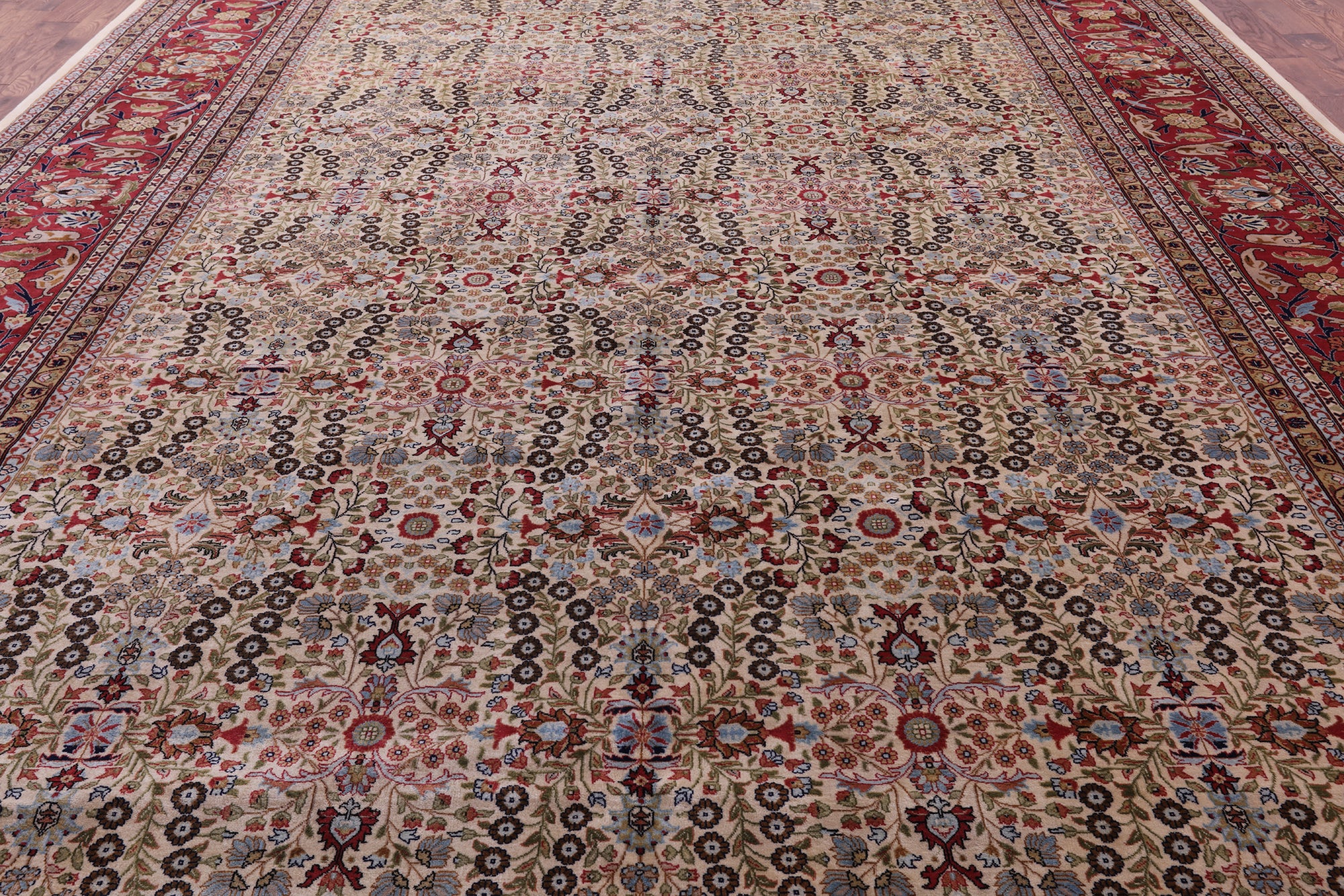 Ivory Turkish Hereke Handmade Wool Rug - 11' 9" X 17' 5" - Golden Nile