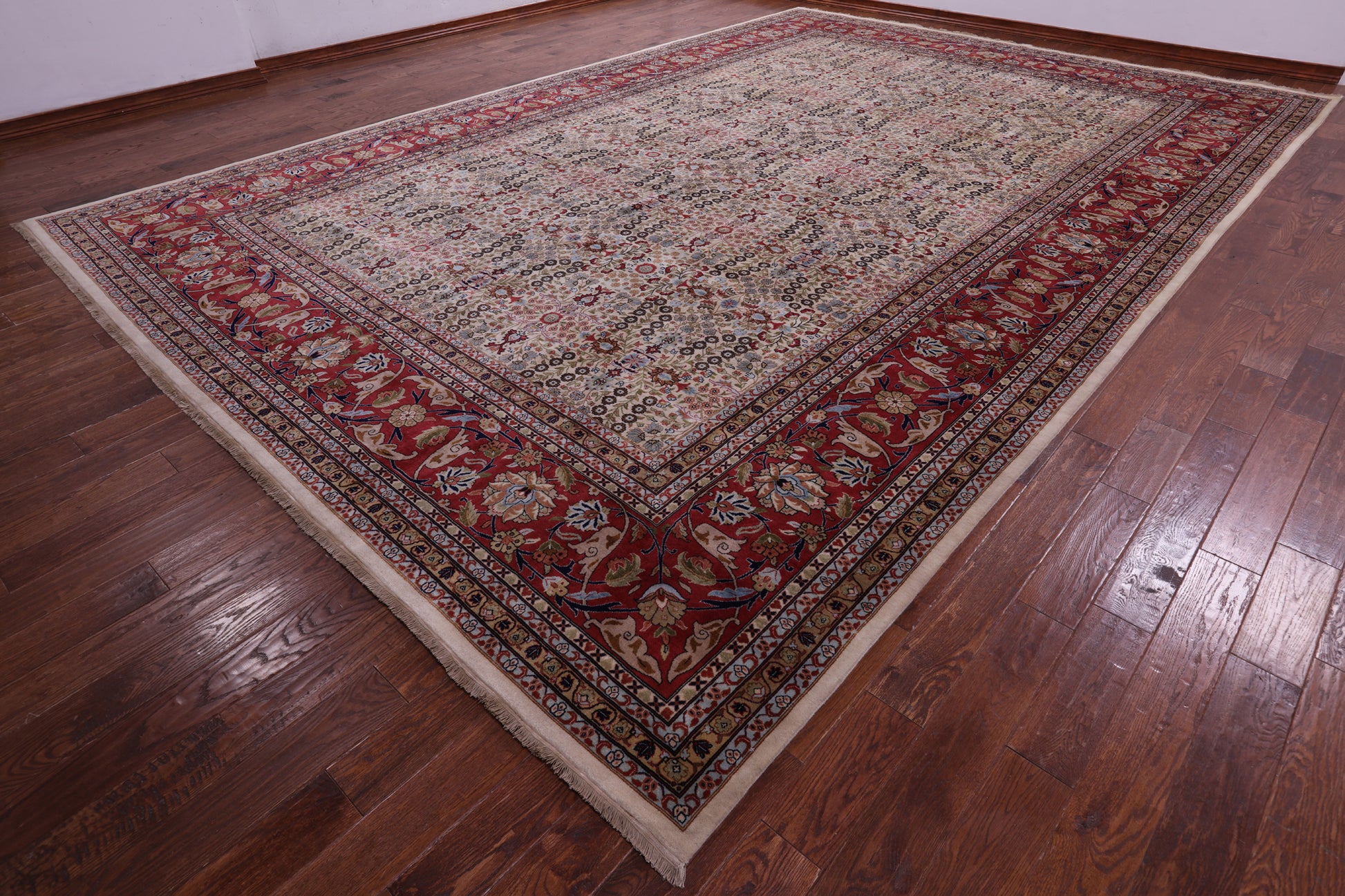 Ivory Turkish Hereke Handmade Wool Rug - 11' 9" X 17' 5" - Golden Nile