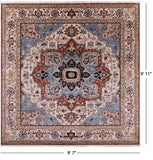 Ivory Square Geometric Heriz Serapi Hand Knotted Wool Rug - 9' 7" X 9' 11" - Golden Nile