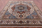 Ivory Square Geometric Heriz Serapi Hand Knotted Wool Rug - 9' 7" X 9' 11" - Golden Nile