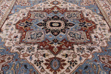 Ivory Square Geometric Heriz Serapi Hand Knotted Wool Rug - 9' 7" X 9' 11" - Golden Nile