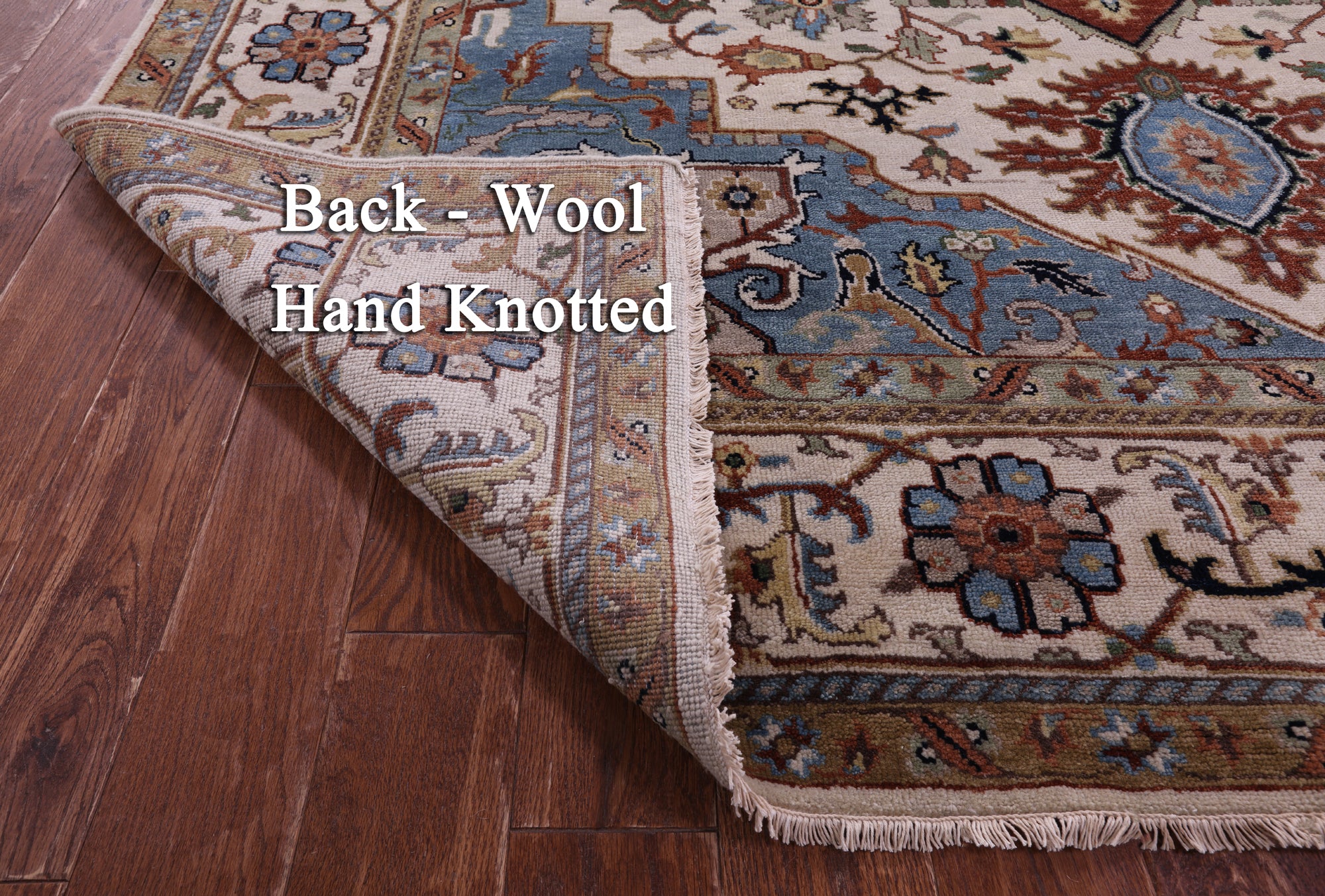 Ivory Geometric Heriz Serapi Hand Knotted Wool Rug - 7' 11" X 15' 10" - Golden Nile