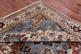 Ivory Geometric Heriz Serapi Hand Knotted Wool Rug - 8' 11" X 17' 11" - Golden Nile