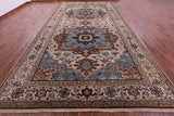 Ivory Geometric Heriz Serapi Hand Knotted Wool Rug - 8' 11" X 17' 11" - Golden Nile