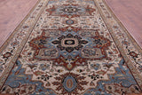 Ivory Geometric Heriz Serapi Hand Knotted Wool Rug - 8' 11" X 17' 11" - Golden Nile