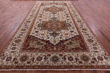 Ivory Geometric Heriz Serapi Hand Knotted Wool Rug - 7' 10" X 15' 9" - Golden Nile