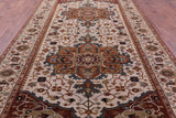 Ivory Geometric Heriz Serapi Hand Knotted Wool Rug - 7' 10" X 15' 9" - Golden Nile