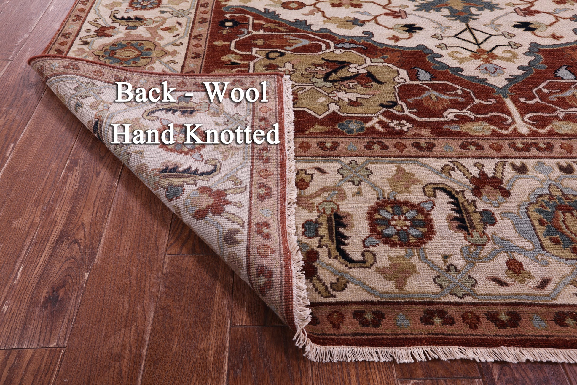 Ivory Geometric Heriz Serapi Hand Knotted Wool Rug - 7' 10" X 15' 9" - Golden Nile