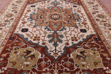 Ivory Geometric Heriz Serapi Hand Knotted Wool Rug - 9' 8" X 14' 0" - Golden Nile