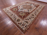 Ivory Geometric Heriz Serapi Hand Knotted Wool Rug - 9' 8" X 14' 0" - Golden Nile
