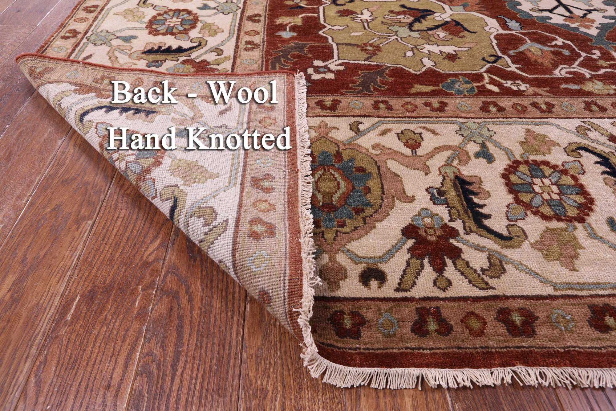 Ivory Geometric Heriz Serapi Hand Knotted Wool Rug - 9' 8" X 14' 0" - Golden Nile