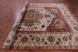 Ivory Geometric Heriz Serapi Hand Knotted Wool Rug - 9' 8" X 14' 0" - Golden Nile