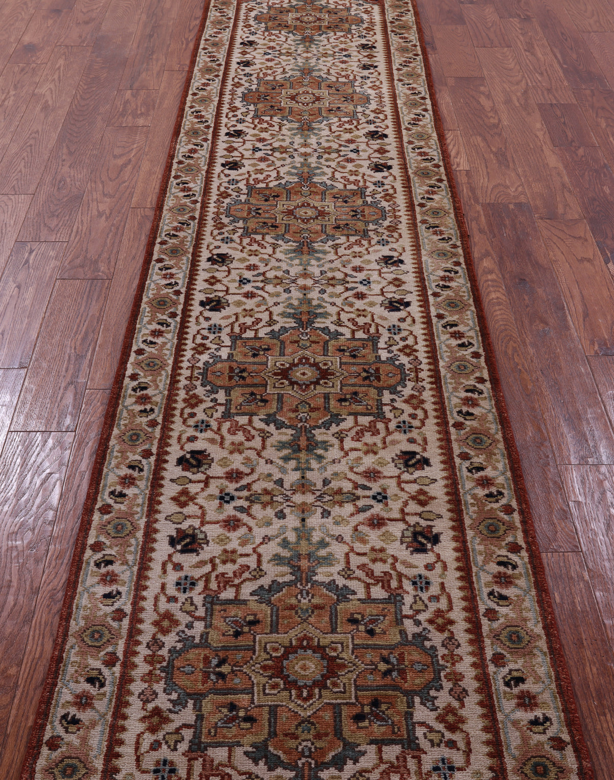 Ivory Persian Heriz Serapi Hand Knotted Wool Runner Rug - 2' 6" X 11' 11" - Golden Nile