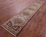 Ivory Persian Heriz Serapi Hand Knotted Wool Runner Rug - 2' 6" X 11' 11" - Golden Nile