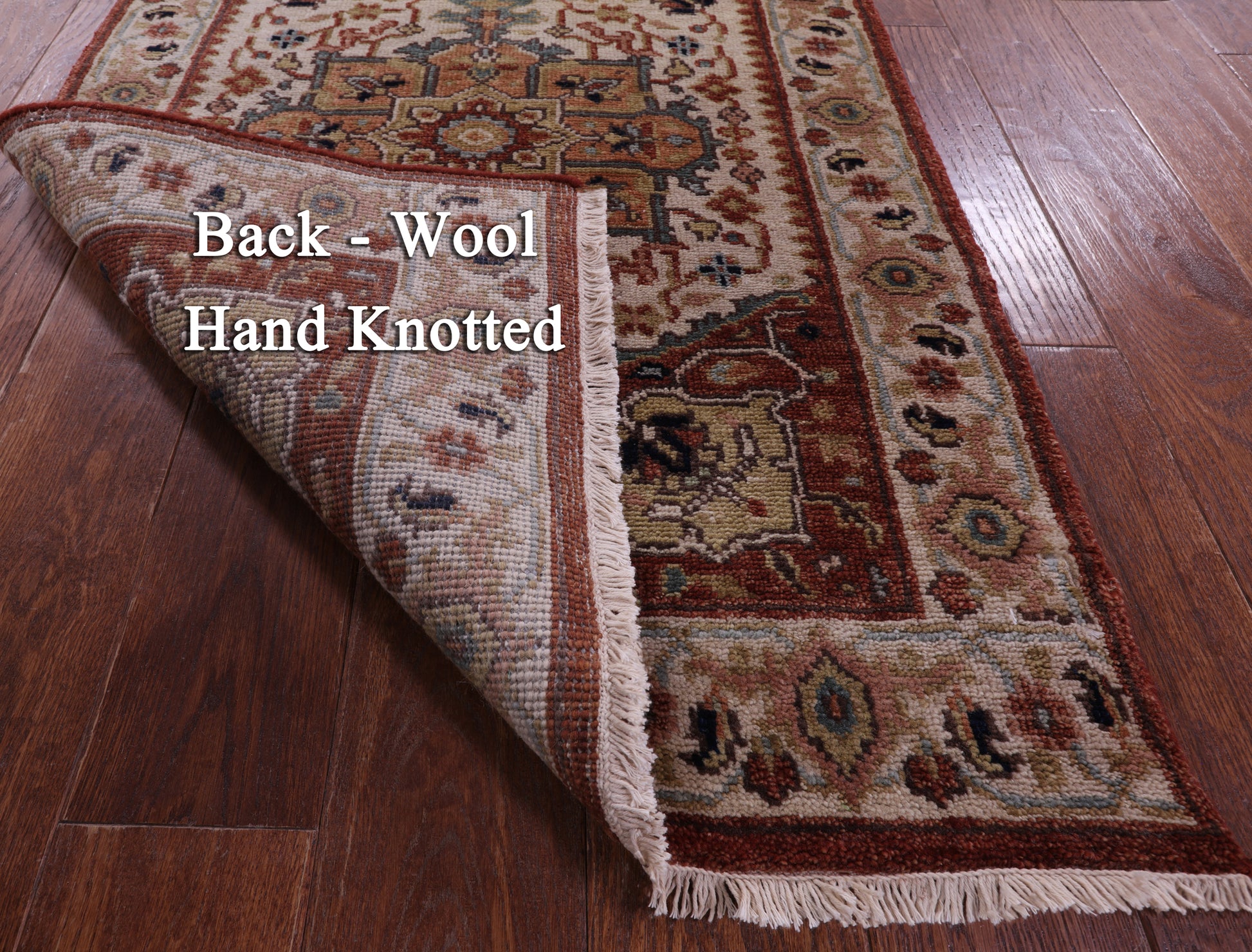 Ivory Persian Heriz Serapi Hand Knotted Wool Runner Rug - 2' 6" X 11' 11" - Golden Nile
