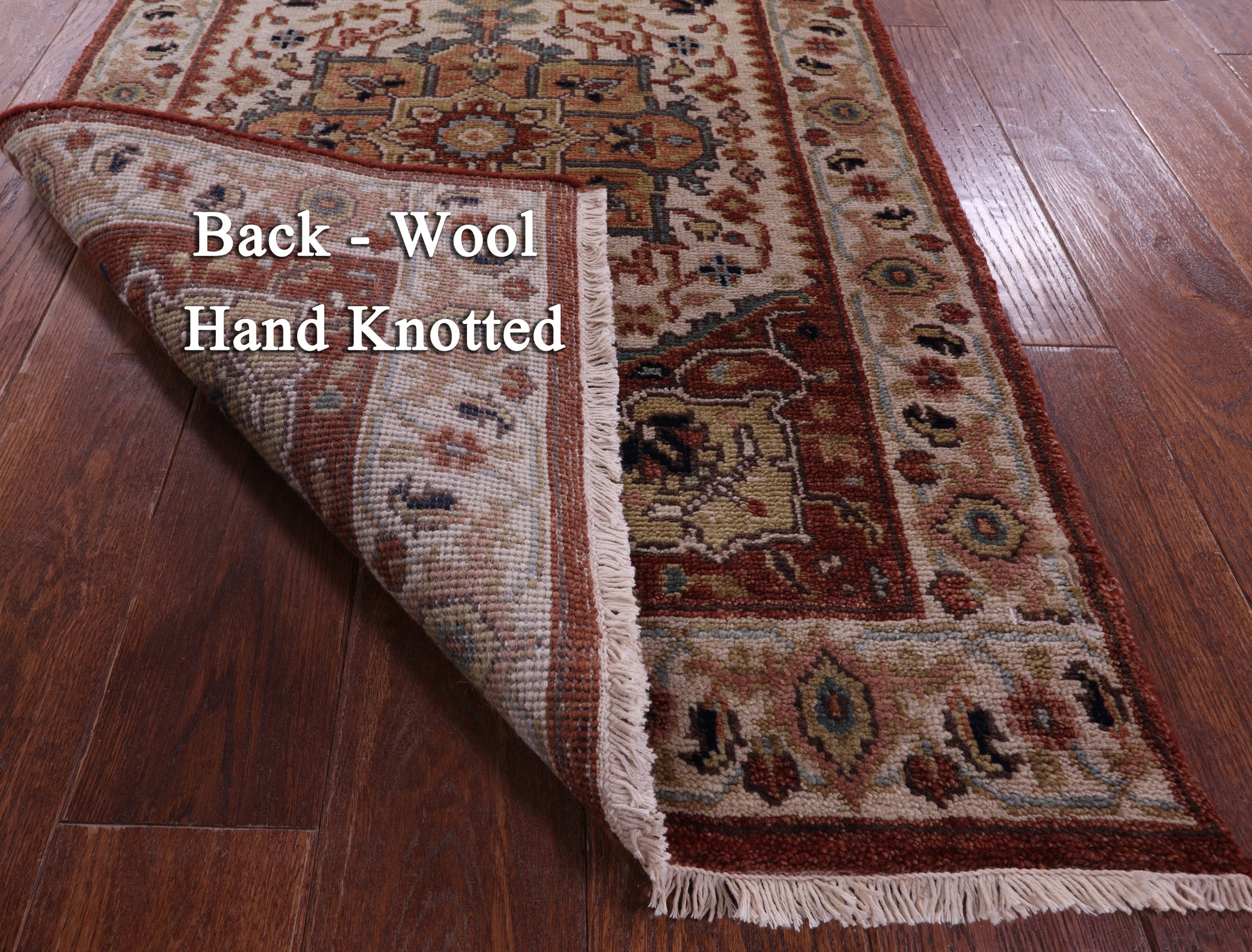 Ivory Persian Heriz Serapi Hand Knotted Wool Runner Rug - 2' 6" X 11' 11" - Golden Nile