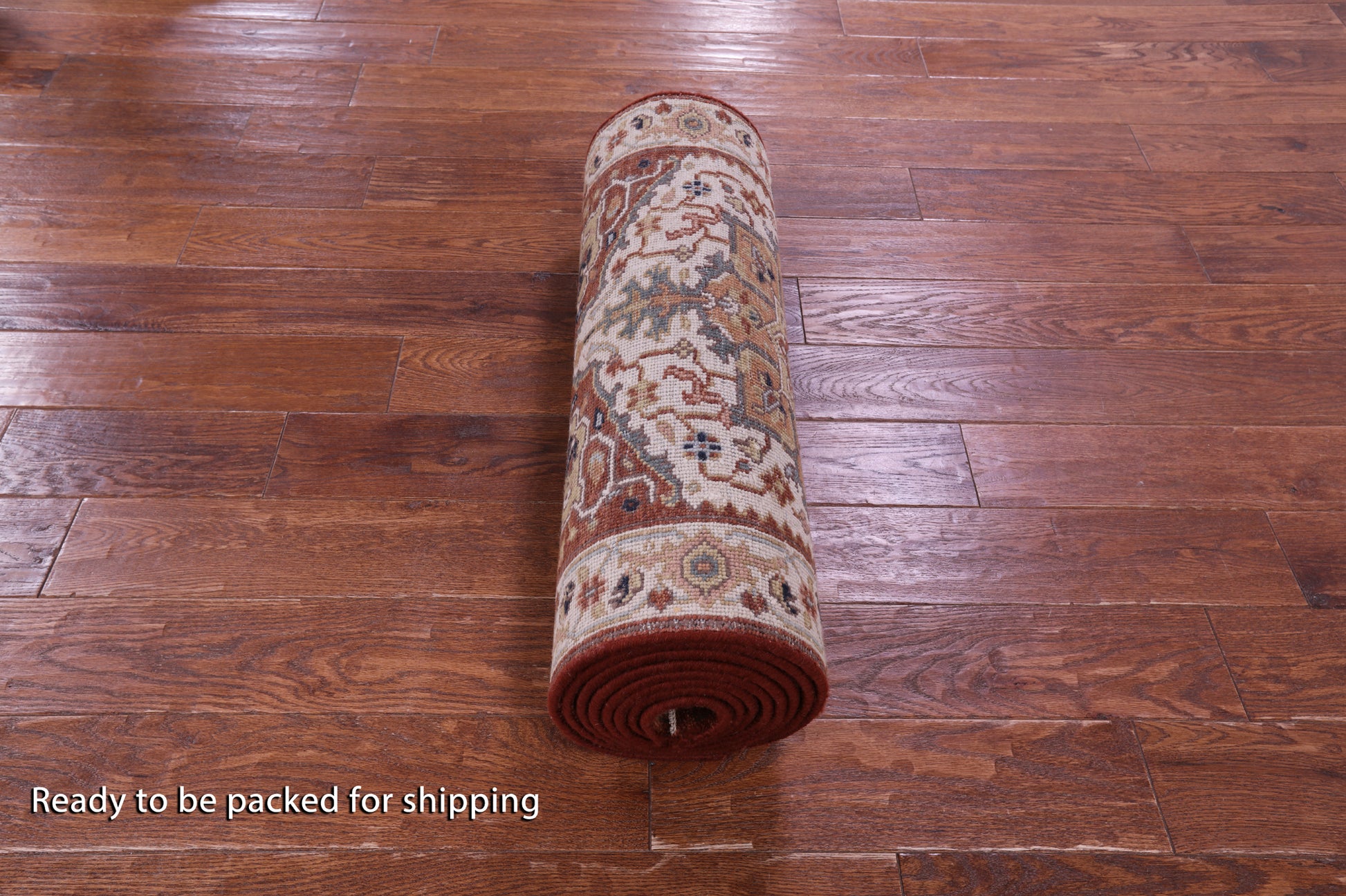 Ivory Persian Heriz Serapi Hand Knotted Wool Runner Rug - 2' 6" X 11' 11" - Golden Nile