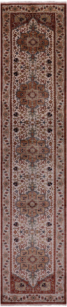 Ivory Persian Heriz Serapi Hand Knotted Wool Runner Rug - 2' 6" X 11' 11" - Golden Nile