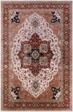 Ivory Geometric Heriz Serapi Handmade Wool Rug - 11' 8" X 14' 11" - Golden Nile