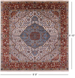 Ivory Square Persian Fine Serapi Hand Knotted Wool Rug - 8' 9" X 8' 10" - Golden Nile