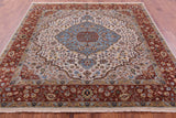 Ivory Square Persian Fine Serapi Hand Knotted Wool Rug - 8' 9" X 8' 10" - Golden Nile