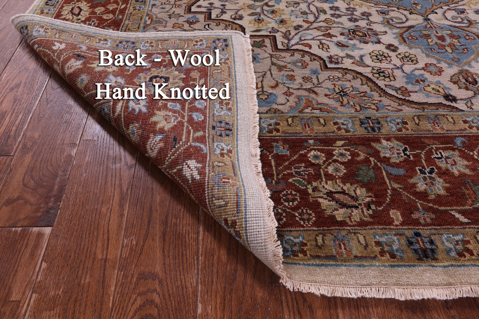 Ivory Square Persian Fine Serapi Hand Knotted Wool Rug - 8' 9" X 8' 10" - Golden Nile