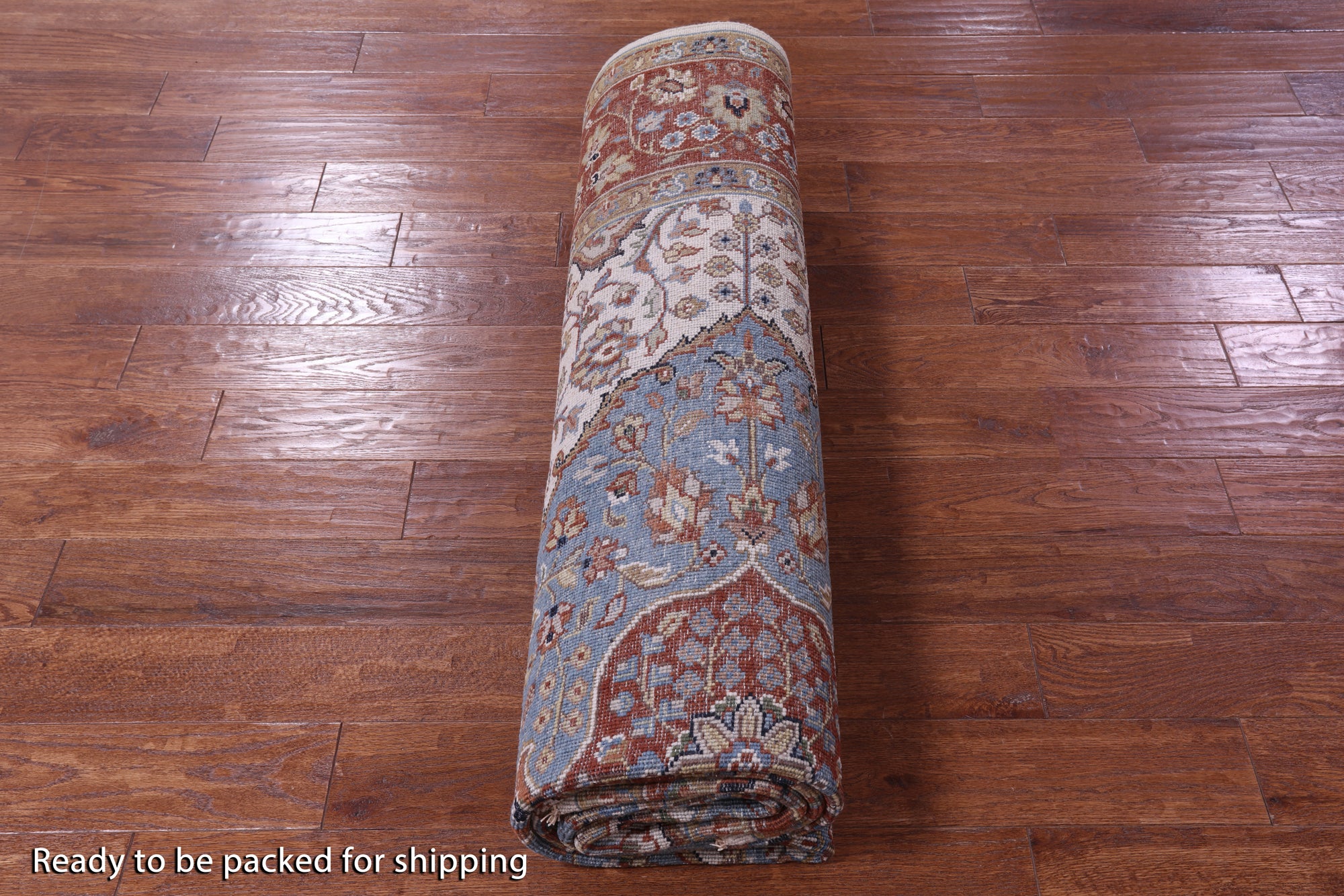Ivory Persian Heriz Serapi Handmade Wool Rug - 7' 9" X 9' 10" - Golden Nile