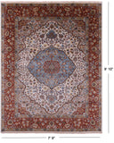 Ivory Persian Heriz Serapi Handmade Wool Rug - 7' 9" X 9' 10" - Golden Nile